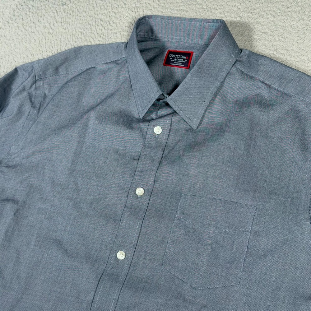 Untuckit Shirt Mens XL Blue Button Up Wrinkle Free Slim Fit Cotton Pio Cesare